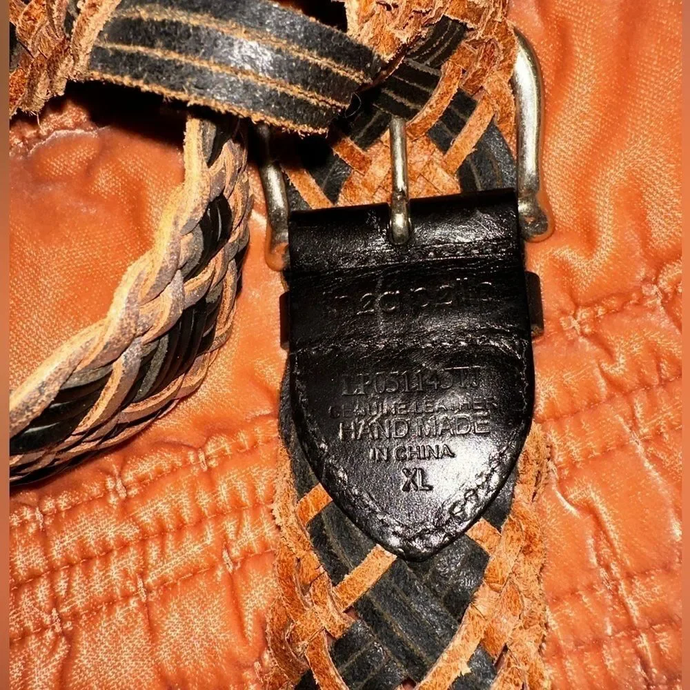 Linea Pelle Black Silver Braided Wide Leather Belt Size XL